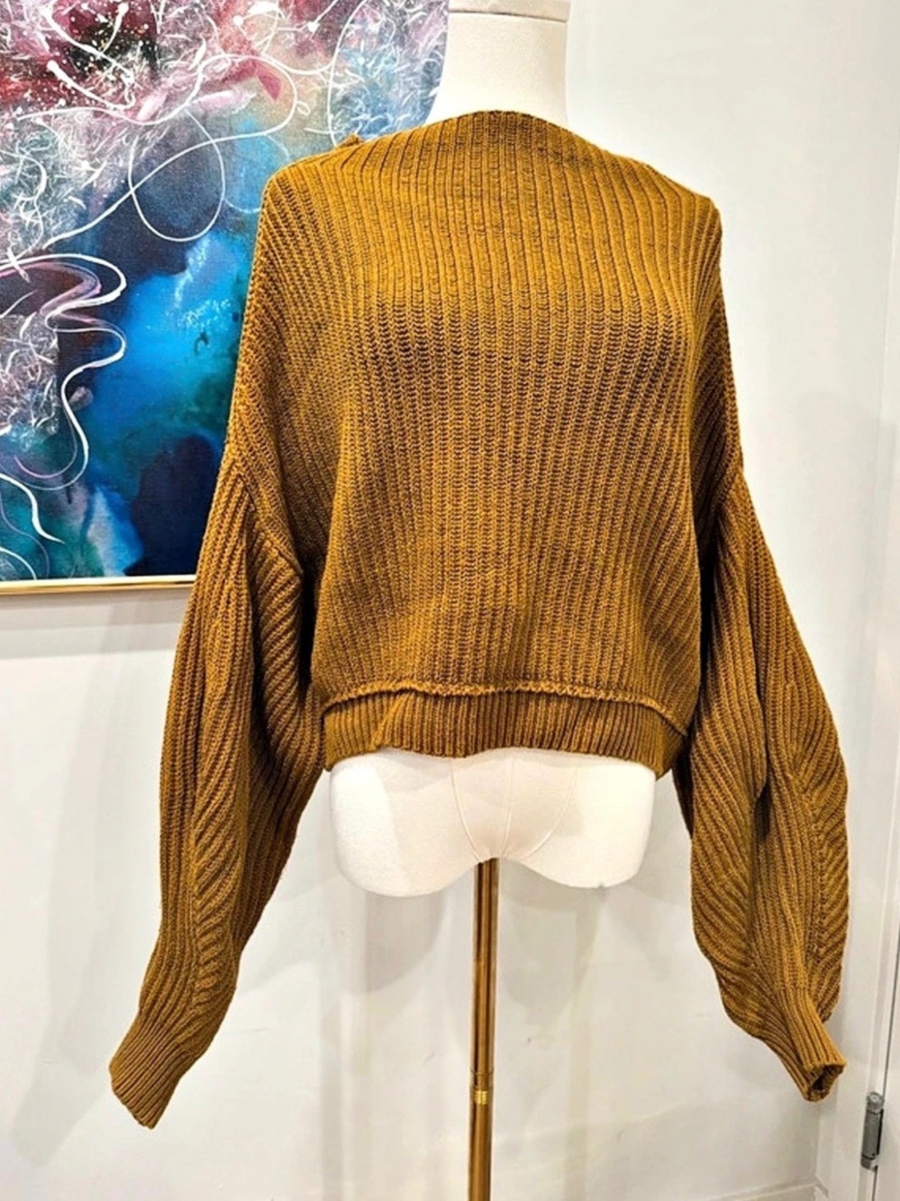 Free People Cropped Ribbed Sweater in Brown Size XS Like New